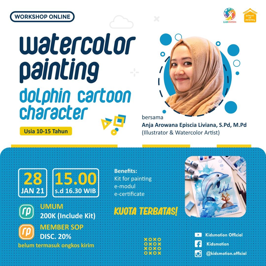Watercolor Painting: Dolphin Cartoon Character