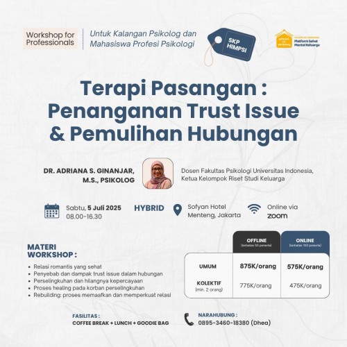 Workshop for Professional - Terapi Pasangan: Penanganan Trust Issue & Pemulihan Hubungan